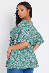YOURS Plus Size Teal Blue Floral Wrap Textured Top | Yours Clothing 2