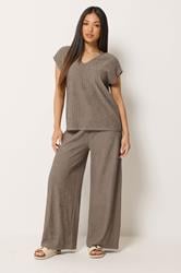 M&Co Petite Mocha Brown Crinkle Wide Leg Trousers | M&Co 2