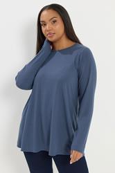 YOURS Plus Size Denim Blue Ribbed Swing T-Shirt | Yours Clothing 3
