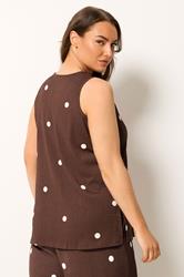 YOURS Plus Size Chocolate Brown Polka Dot Textured Waistcoat | Yours Clothing 2