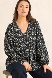EVANS Plus Size Black Abstract Print Pleat Front Blouse | Evans 3
