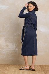 PixieGirl Petite Women's Indigo Blue Denim Tie Waist Midi Dress | PixieGirl 2