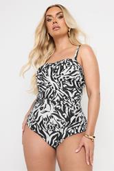 YOURS Plus Size Black Abstract Animal Print Super Sculpt Swimsuit | Yours Clothing 1