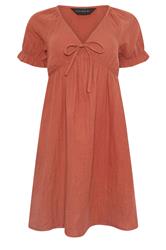 PixieGirl Petite Rust Orange Tie Front Cotton Mini Dress