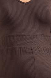 LTS Tall Women's Maternity Brown Shirred Wide Leg Jumpsuit | Long Tall Sally 5