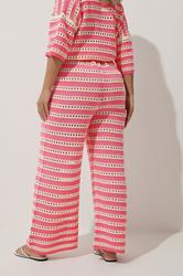 LIMITED COLLECTION Plus Size Pink & White Stripe Crochet Wide Leg Trousers | Yours Clothing 2