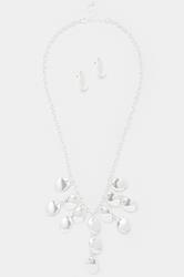 Silver Tone Oval Necklace & Earrings Set | Yours Clothing 3
