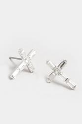Silver Tone Diamante Cross Earring | Yours Clothing  2