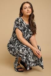 YOURS Plus Size Black Abstract Print Plisse Maxi Dress | Yours Clothing 2