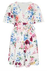YOURS LONDON Curve White Floral Wrap Skater Dress