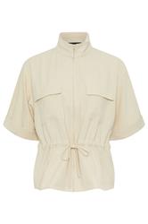 PixieGirl Petite Natural Brown Funnel Neck Shacket