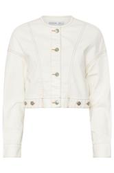 PixieGirl Petite Women's Cream Denim Contrast Stitch Collarless Jacket | PixieGirl 5