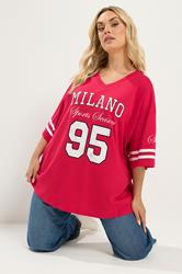 YOURS Plus Size Red 'Milano' Boxy Varsity T-Shirt | Yours Clothing 3