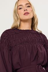 LTS Tall Burgundy Red Shirred Long Sleeve Midi Dress | Long Tall Sally 5