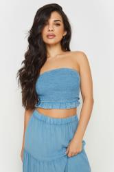 PixieGirl Petite Women's Blue Chambray Shirred Bandeau Top | PixieGirl 4