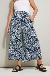 YOURS Plus Size Navy Blue Tile Print Midaxi Culottes | Yours Clothing 3