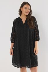 EVANS Plus Size Black Long Sleeve Broderie Dress | Evans 3