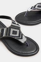 LTS Black Beaded Ankle Strap Sandals In Standard Fit | Long Tall Sally 5