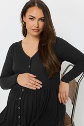 BUMP IT UP MATERNITY Plus Size Black Premium Ribbed Button Through Dress | Yours Clothing 4