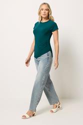 LTS Tall Women's Teal Blue Asymmetric Ruched Top | Long Tall Sally 1