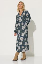 PixieGirl Petite Women's Navy Blue Floral Midi Tea Dress | PixieGirl 3