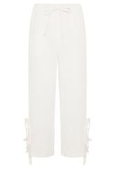 PixieGirl Petite White Tie Detail Cotton Cheesecloth Wide Leg Trousers