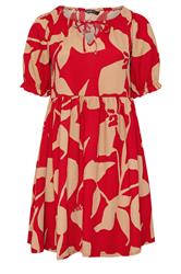 YOURS Curve Red Abstract Floral Tie Neck Mini Dress
