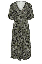 YOURS Curve Khaki Green Leaf Wrap Maxi Dress