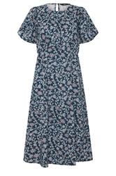 M&Co Petite Blue Floral Print Tulip Sleeve Dress | M&Co 5