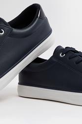 Navy Blue Faux Leather Lace Up Trainers In Extra Wide EEE Fit | Yours Clothing 5