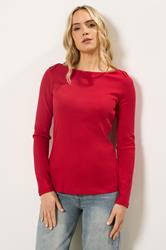LTS Tall Women's Red Ribbed Boat Neck Top | Long Tall Sally 1