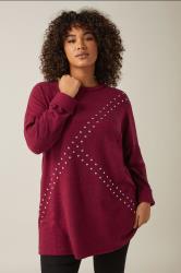 EVANS Plus Size Burgundy Red Stud Longline Jumper | Evans  3