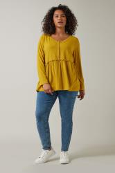EVANS Plus Size Yellow Long Sleeve Top | Evans 1
