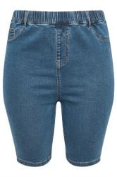 YOURS Curve Mid Blue Pull On Stretch Denim Cycling Shorts
