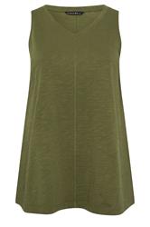 EVANS Curve Khaki Green Premium Cotton Vest Top