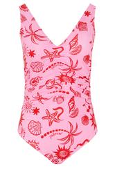YOURS Plus Size Pink Shell Print Ruched Plunge Swimsuit | Yours Clothing 6