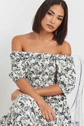 PixieGirl Petite Women's White Paisley Floral Tiered Bardot Dress | PixieGirl 4