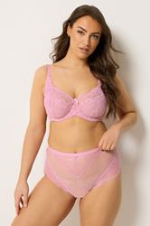 YOURS Plus Size Pink Floral Lace Brazilian Briefs | Yours Clothing 1