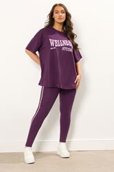 YOURS ACTIVE Plus Size Burgundy Red Side Stripe Leggings | Yours Clothing 2