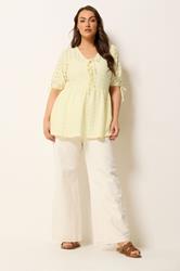 YOURS Plus Size Yellow Broderie Anglaise Bow Tie Front Top | Yours Clothing 2