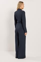 LTS Tall Navy Blue Open Collar Wide Leg Jumpsuit | Long Tall Sally 2