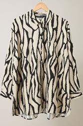 EVANS Curve Natural Brown Abstract Print Premium Linen Shirt