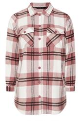 YOURS Curve Pink & White Check Shacket