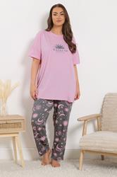 YOURS Plus Size Pink & Grey 'Weekend Dreaming' Pyjama Set | Yours Clothing 1