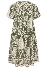 EVANS Curve Green Abstract Pintuck Dress