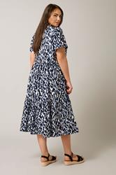 EVANS Plus Size Navy Blue Abstract Print Midi Shirt Dress | Evans  2