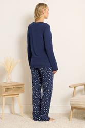 LTS Tall Navy Blue 'Cosy Nights' Slogan Wide Leg Cotton Pyjama Set | Long Tall Sally 2