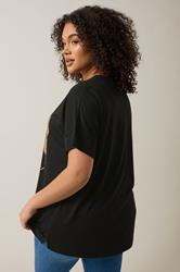 EVANS Plus Size Black Metallic Floral Print Modal Rich T-Shirt | Evans 4