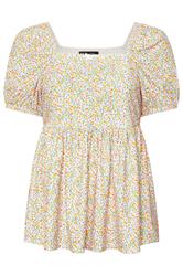 YOURS Curve Orange Floral Broderie Anglaise Peplum Top