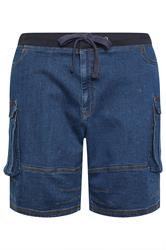 BadRhino Big & Tall Blue Elasticated Cargo Denim Shorts